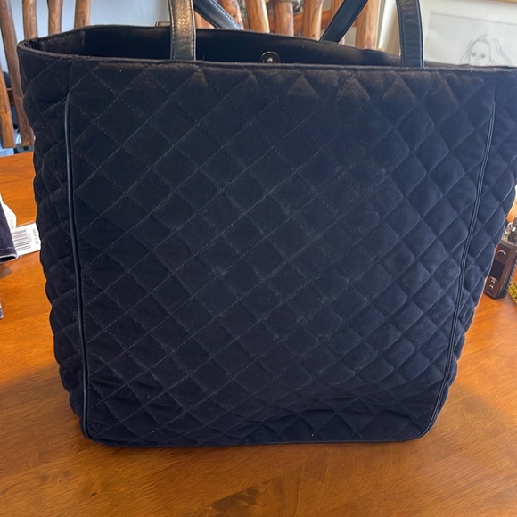Talbots Large Quilted Black with Leather Tote Bag Shoulder w/ Coin Purse Key Fob - Picture 6 of 13